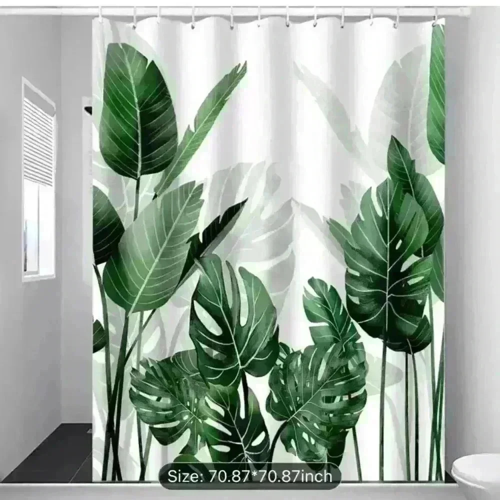 Shower curtain with hooks. - Picture 3 of 7